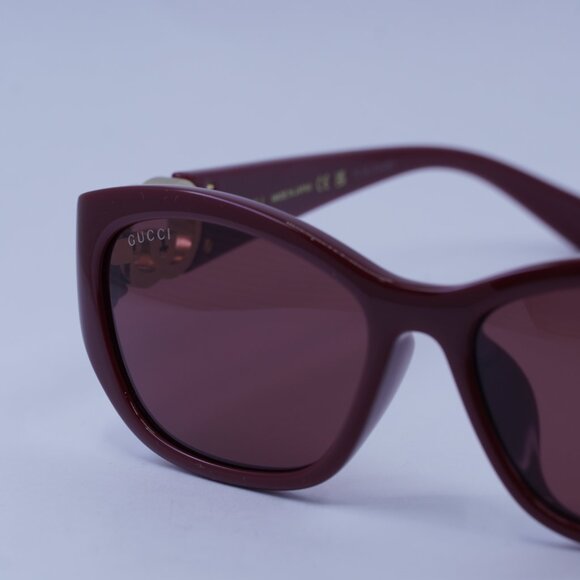 Gucci GG1826SK 003 Sunglasses Burgundy Geometric Frame, Burgundy Lenses - Picture 4 of 11